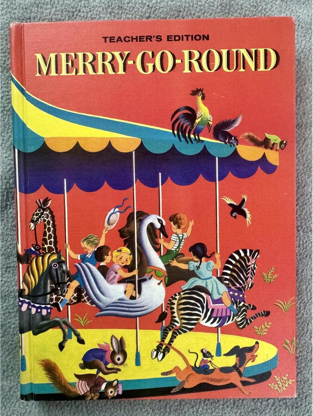 vintage merry go round teacher edition book junk journal collage‎